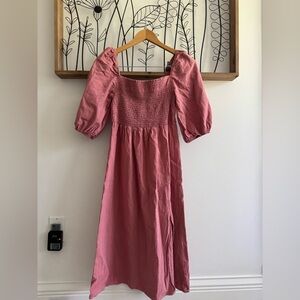 Dusty Pink Puff Sleeve Midi Dress